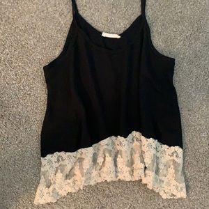 Black tank top with tan lace trim